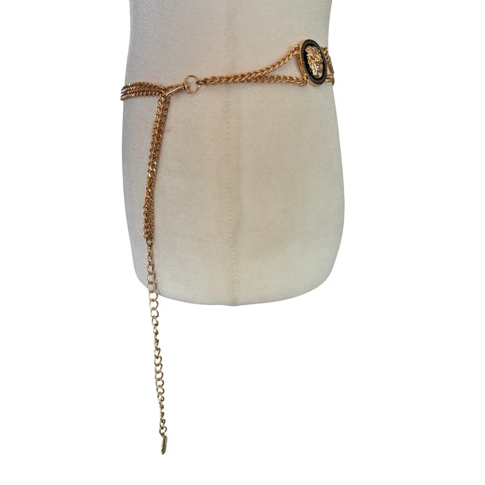 ALDO Chain Belt Women OS Gold Lion Head Medallion Double Strand Adjustable